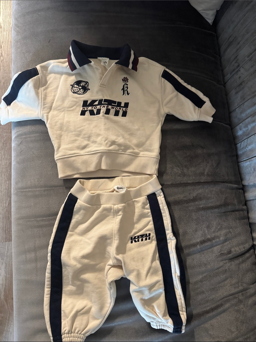 Kith Cream & Navy Logo Polo Sweat Set
